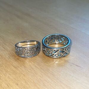 Elegant Silver Filigree Ring Set 2 Piece